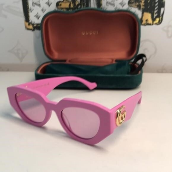 New Authentic ✨ Authentic Gucci GG1421S 004 Sunglasses – Pink Geometric Cat-Eye - Picture 5 of 12